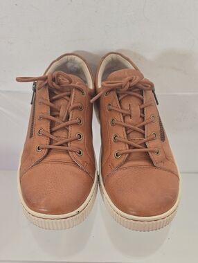 Born Tan Leather Lace-Up Slip-On Sneakers with Side Zippers